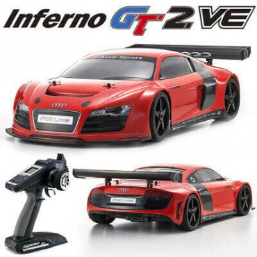 AUTOMODELO KYOSHO 1/8 INFERNO GT2 VE ELÉTRICO BRUSHLESS RACE SPEC AUDI R8 LMS 4WD RÁDIO 2.4GHZ KT331P VERMELHO MODELO NOVO KYO 34102B KYO34102B